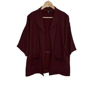 Worth New York Women Open Front Cardigan Jacket Medium Red Linen Blend Lagenlook
